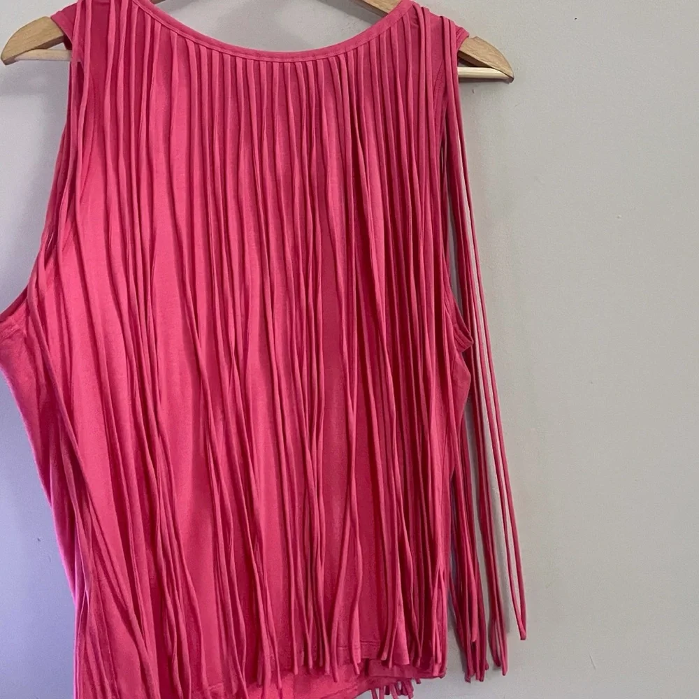 Trina Turk Pink Fringe Tank Top Festival Boho Beach Chic Summer - Picture 2 of 7